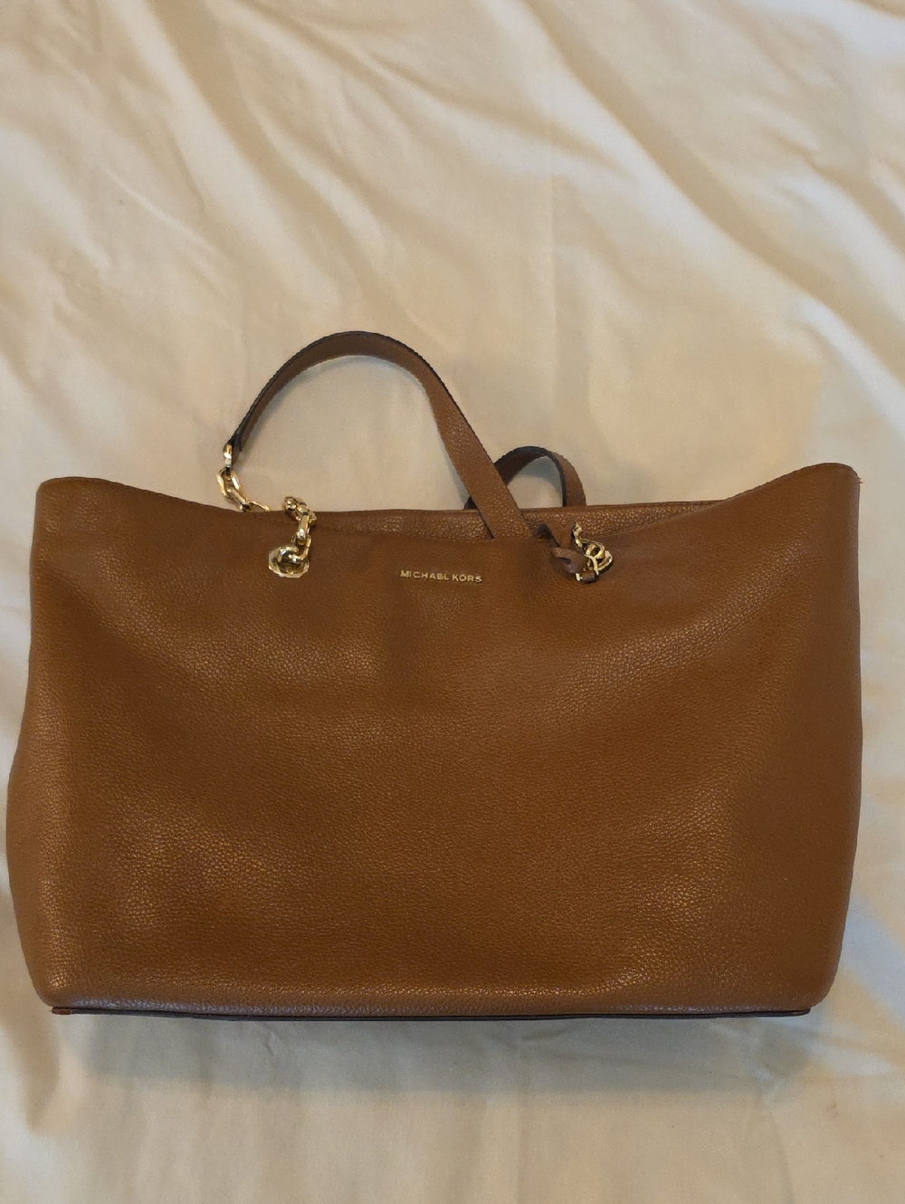 Michael Kors Cognac Pebbled Leather Tote with Gold Hardware